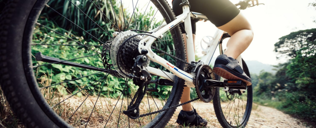 close up of person mountain biking