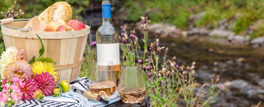 picnic outdoors with wine