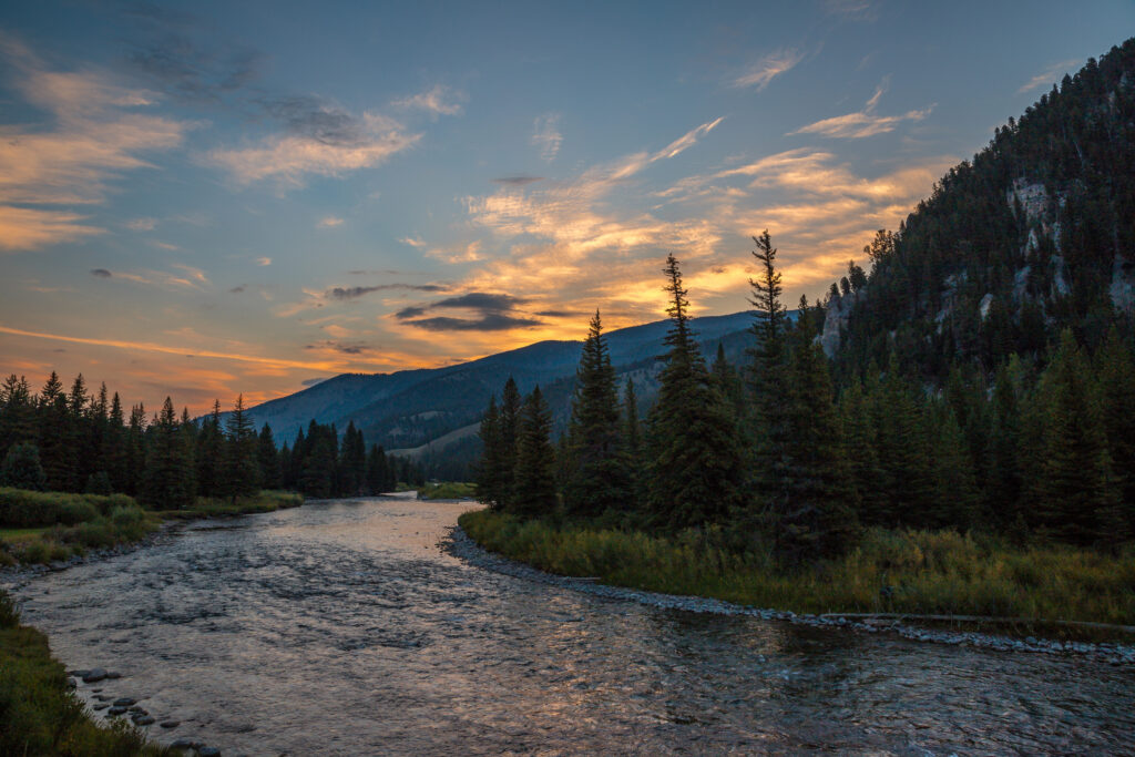 Sunrise over the scenic Gallatin River