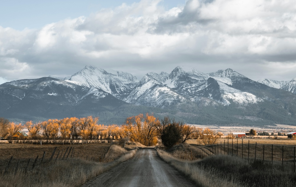 Road in Montana with mountain view