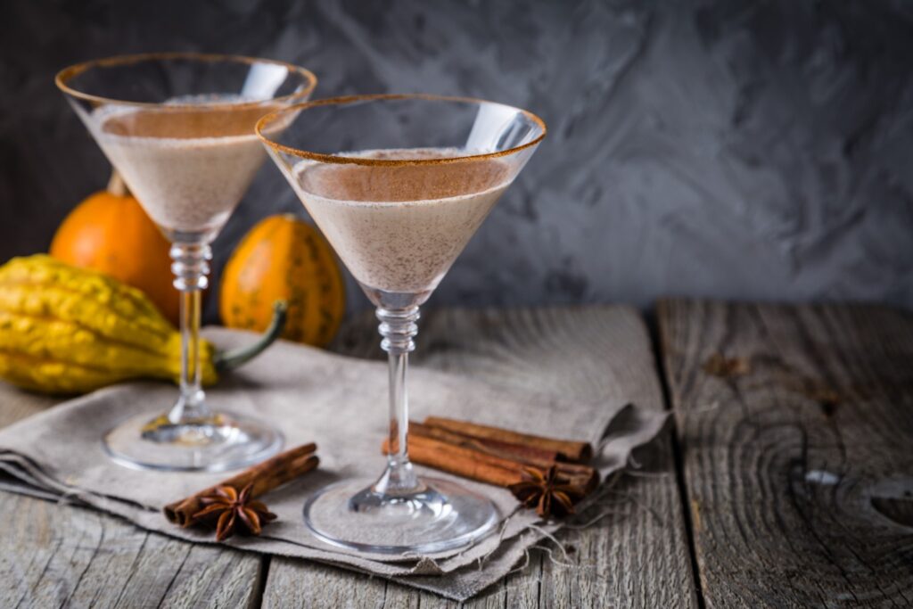 Chocolate Martini cocktail, rustic background, copy space