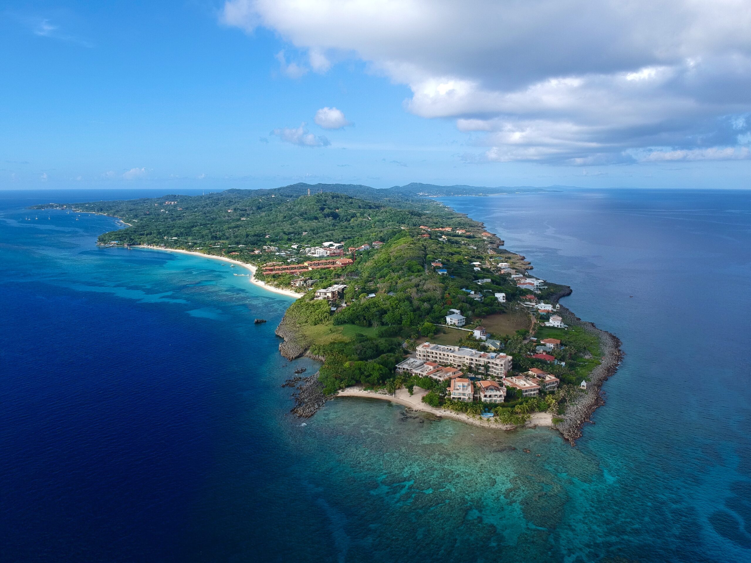 Drone photo of Roatan Island