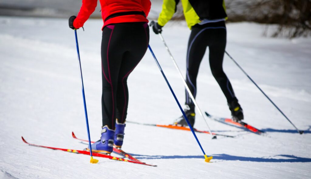Couple Cross Country Skiing in Engadin