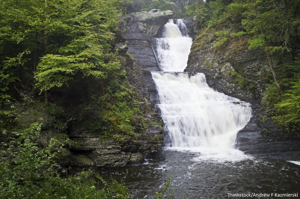 An early morning view of Ramondskill Falls in the Pocono Mountains of Pennsylvania.