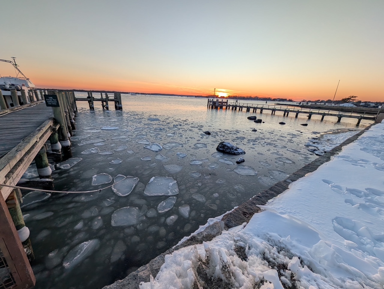 Rare Moment When Frozen Tides Quiet Woods Hole