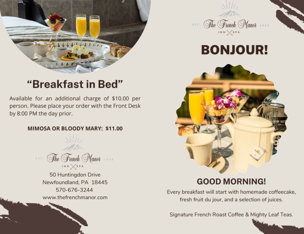 Page 1 of French manor Breakfast menu