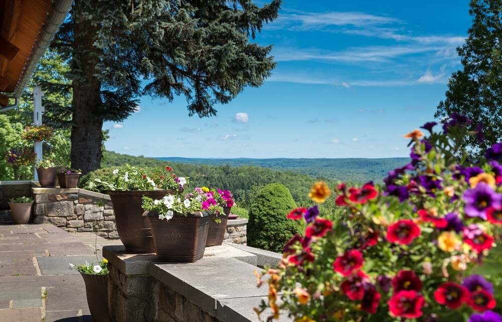 Flowers on Deck at French Manor with overlooking views