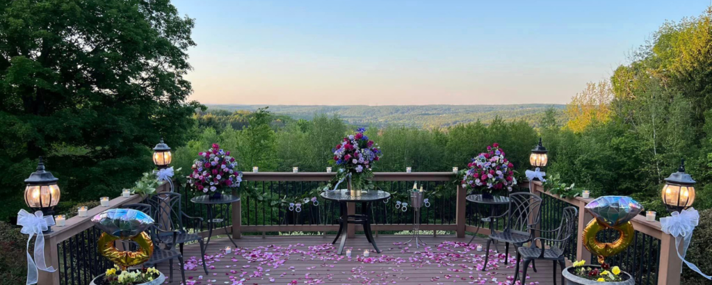 Proposal set-up overlooking the poconos mountains