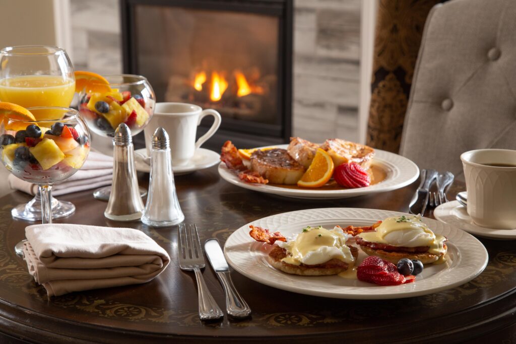 Breakfast by Fireplace
