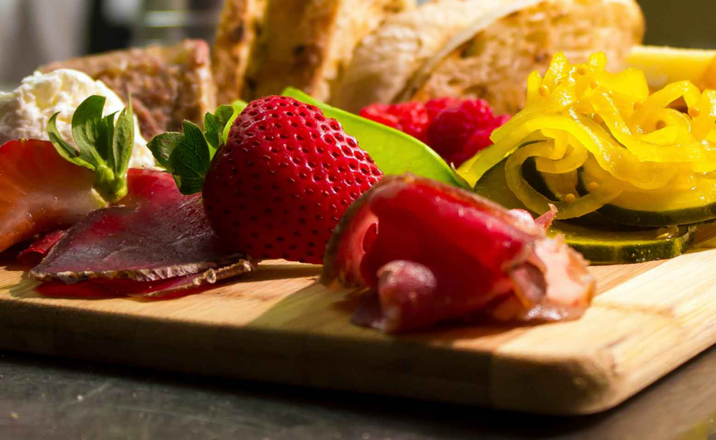 Strawberry and charcuterie at Crosswinds Grille.