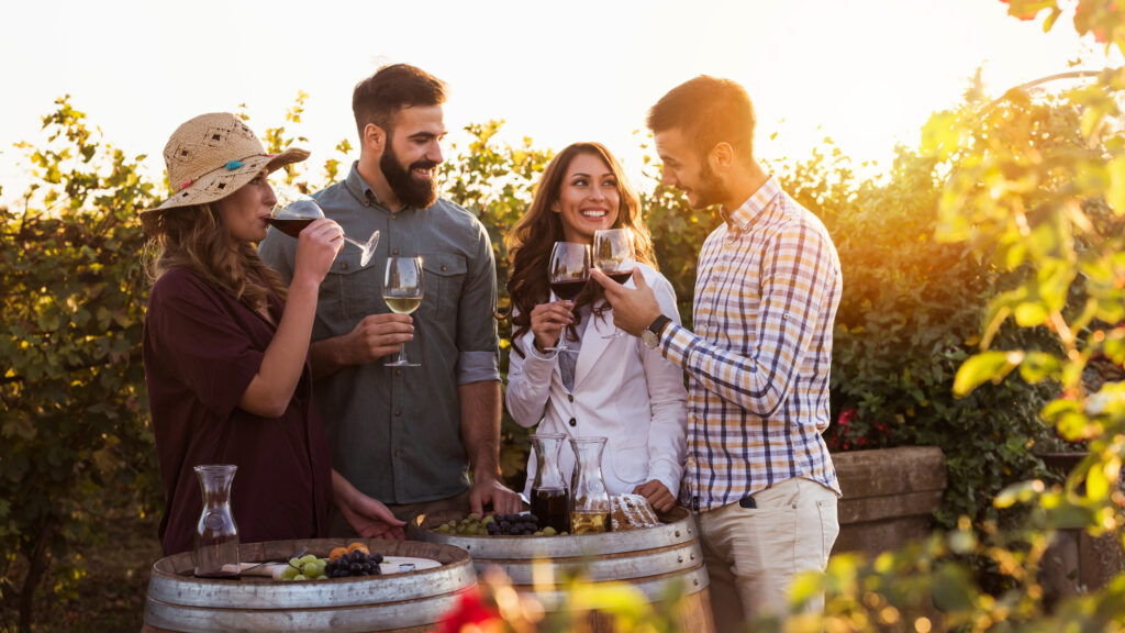 Friends having fun at a wine tasting.