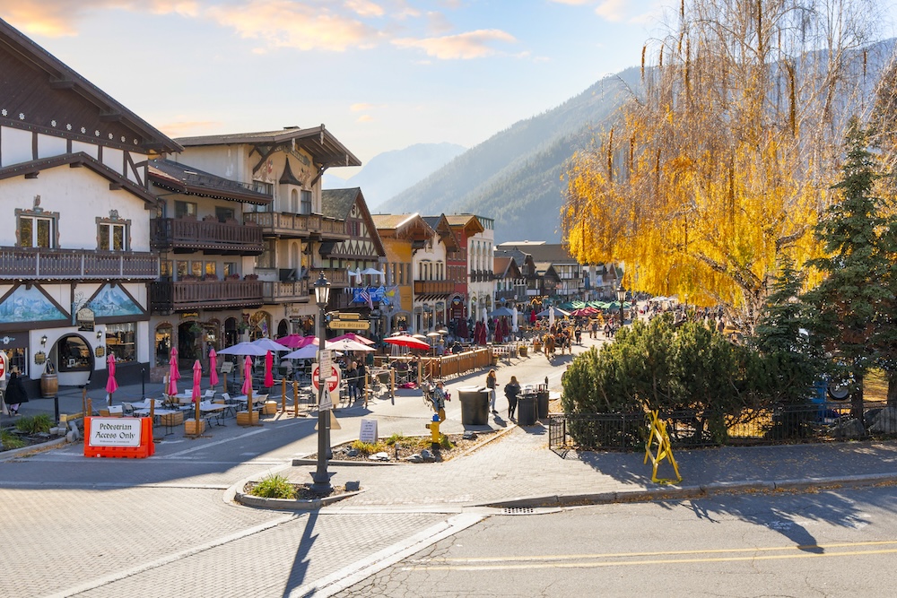 view of the bavarian architecture in Leavenworth, Washington